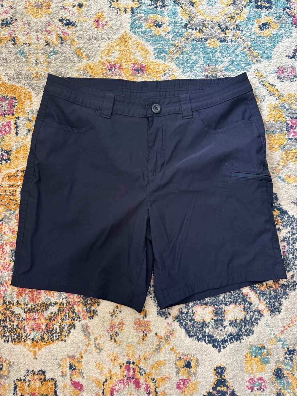 Eddie Bauer Womens Guide Pro Hiking Shorts Size 12 Navy Blue Stretch Cargo